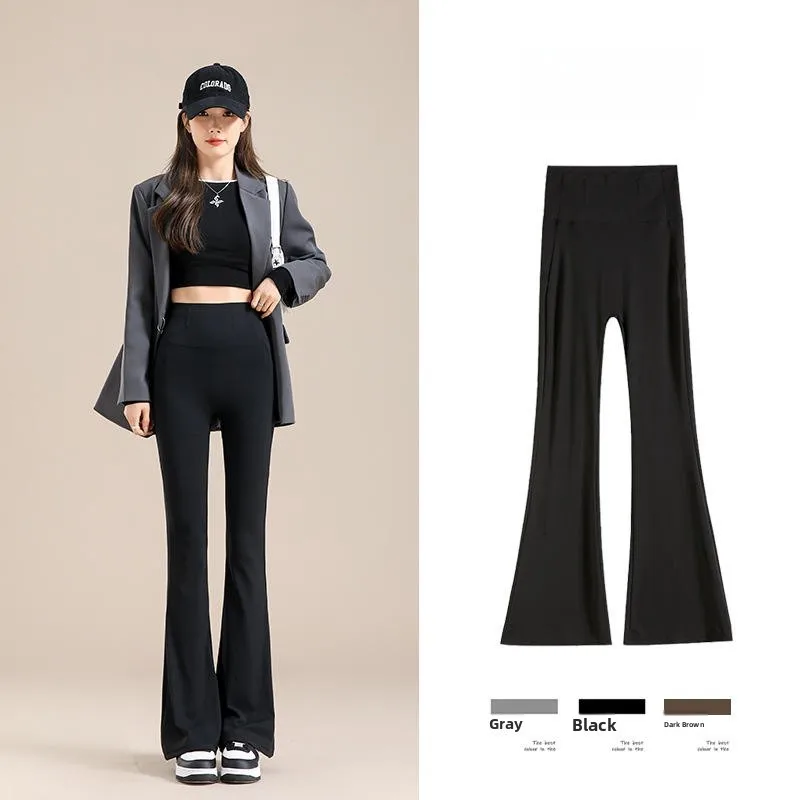 กางเกงโยคะเอวสูงทรงกระบอกขาบานสำหรับผู้หญิง ผ้าบาง กระชับสัดส่วน ใส่เป็นชั้นในฤดูร้อน ควบคุมหน้าท้อง สีขาว