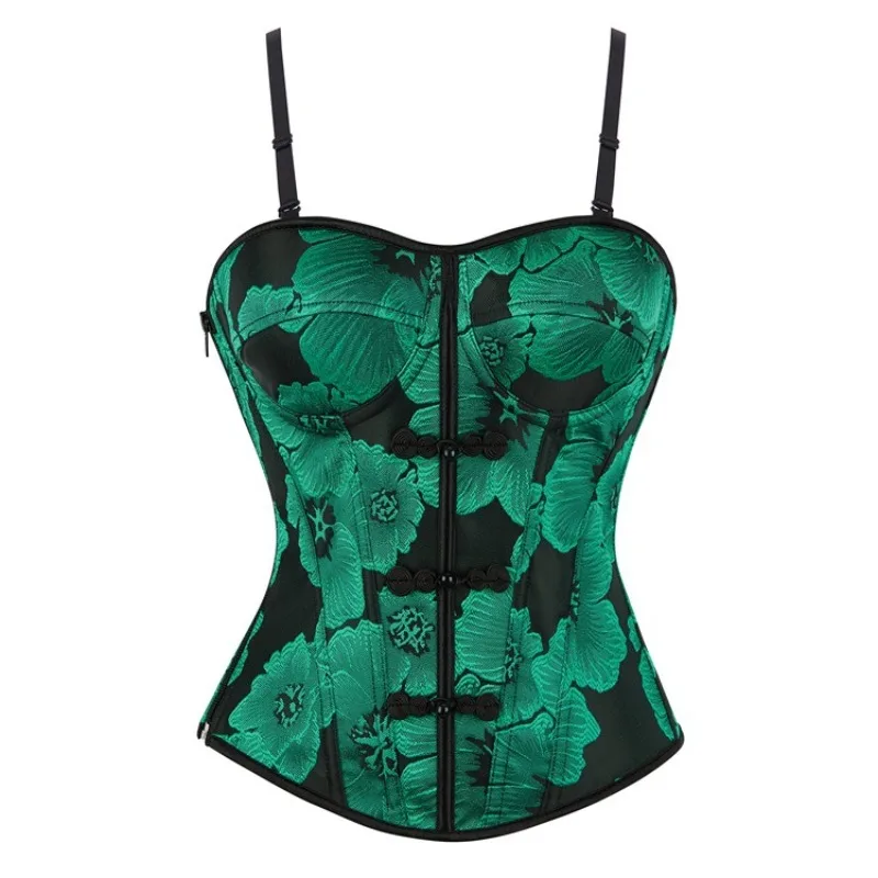 

Женский корсет с бретелями Зеленый Синий Серый Бюстье с завышенной талией Плюс Размер Жаккардовые корсеты с цветочным принтом Топ на молнии Готический корсет в стиле стимпанк