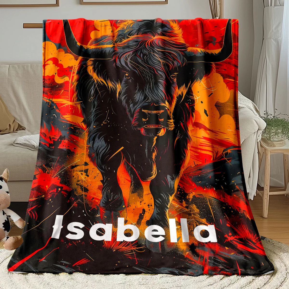 Bull-Flanelldecke mit individuellem Namen, leichter Überwurf für Sofa, Camping, Bürostuhl, Bett, weiche, warme Druckdecke für alle Jahreszeiten