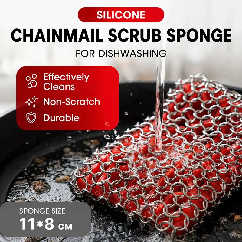 Stainless Steel Chainmail Scrubber Easy to Store Rust Proof Cleaner for Cast Iron Cookware Woks Grills Restaurant Kitchen