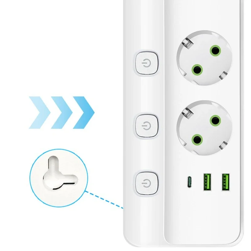 EU Plug Power Strip 2/3/4/5 Position Independent Control Socket with 2 USB 1 Type-C Ports 2m Extension Cord Electrical Sockets image 6