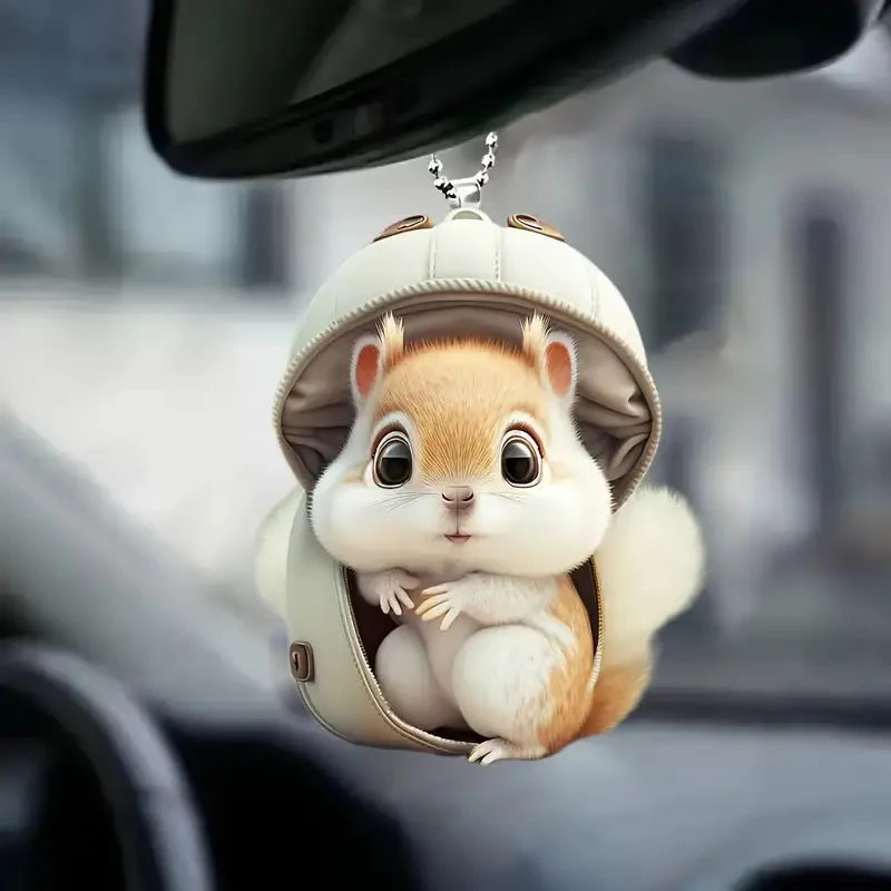 2D acrylic Cute Cat-Shaped RearView Mirror Pendant Auto Interior Car Realistic Animal Hanging Ornament Car Interior Decoration