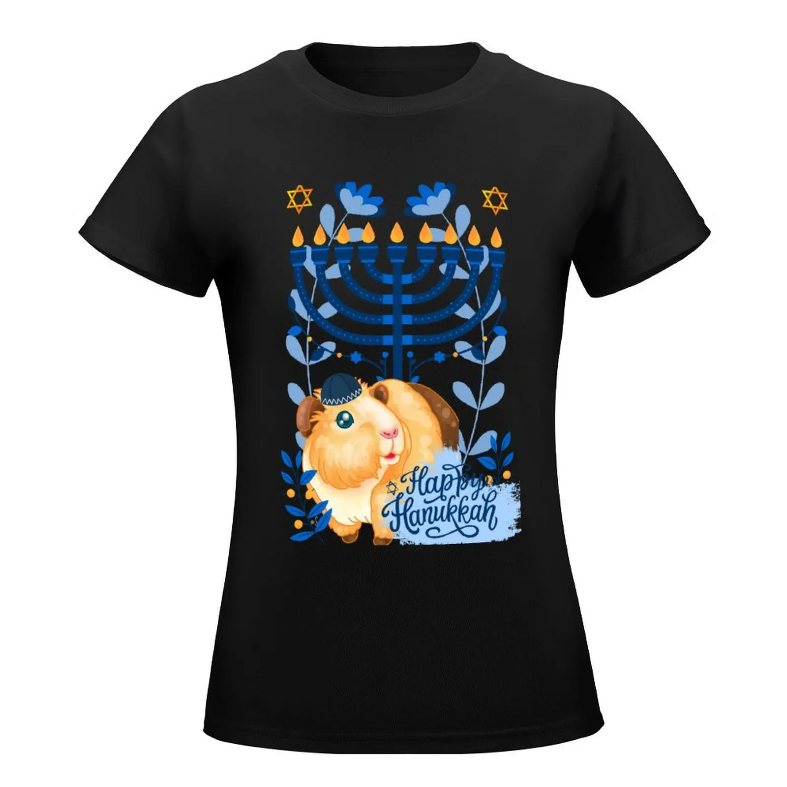 Hanukkah Guinea Pig T-Shirt heavyweights Aesthetic clothing vintage white t-shirts for Women