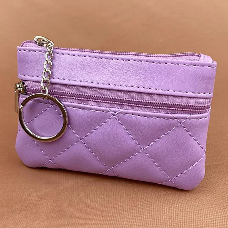 Hot Sale Double Zippers PU Leather Coin Purse Women\'s Wallet With Keychain Lip Storage Bag Clutch Bag Female Bag monedero mujer