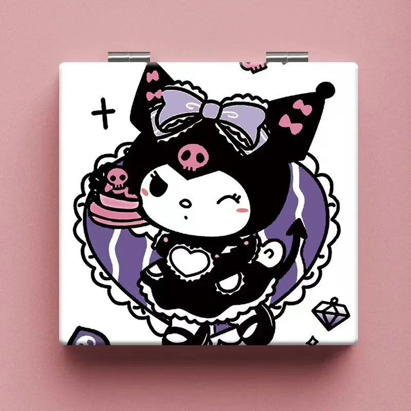 Sanrio Kuromi Dubbelzijdige opvouwbare spiegels Kawaii Cartoon Draagbare opvouwbare make-upspiegels Vrouwen Kijkglas Cosmetisch hulpmiddel Cadeau