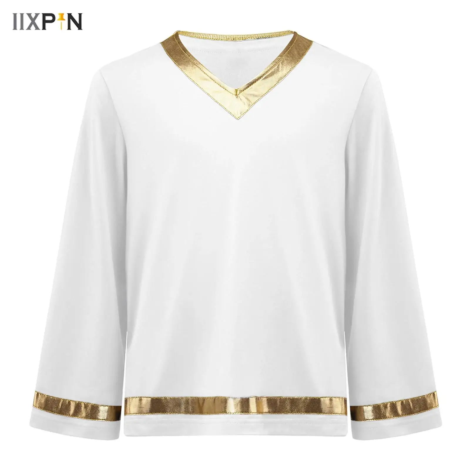 

Kids Boys Praise Worship Dance Tunic Pullover Tops Liturgical Costume Church Robe Ballroom Dance Performance Dancewear Shirts