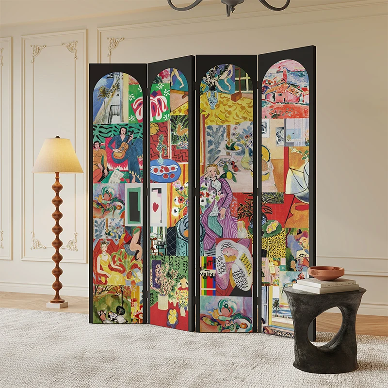 Fauvism color screen partition living room entry mobile blocking folding background medieval French folding screen