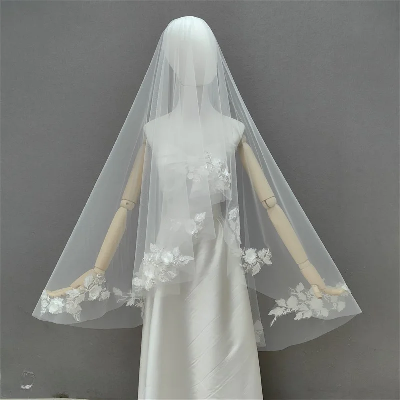 ele-long-single-layer-fairy-t-lace-flower-headscarf-design-korean-sle-tee-meter-drag-tail-tee-dimensional-floral
