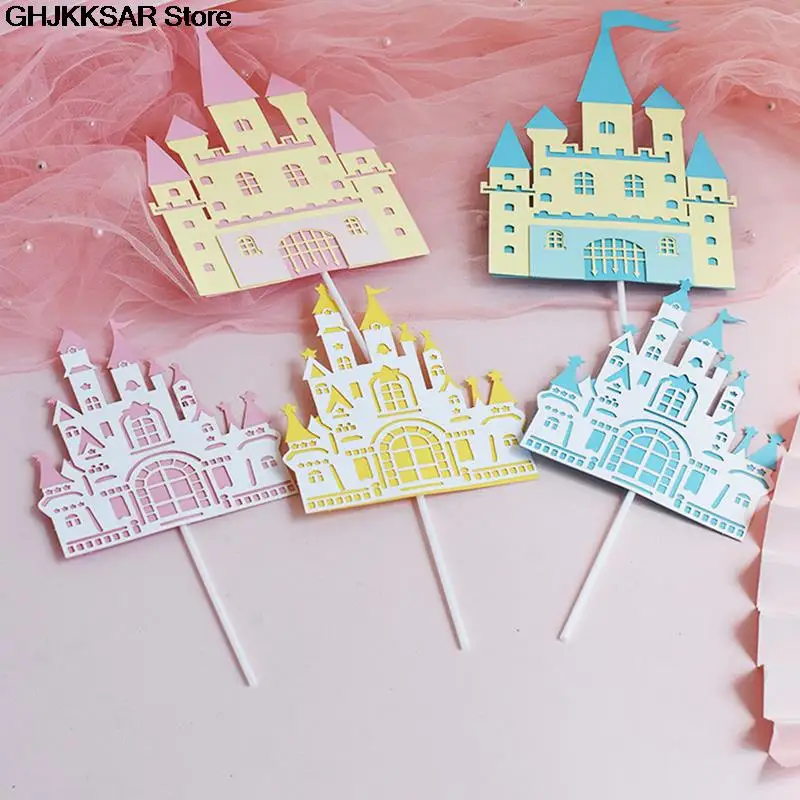 Castle Princess Cake Topper For Wedding Baking Supplies Party Decor Acrylic Valentine's Day Anniversary Baby Love Gift Cake Flag