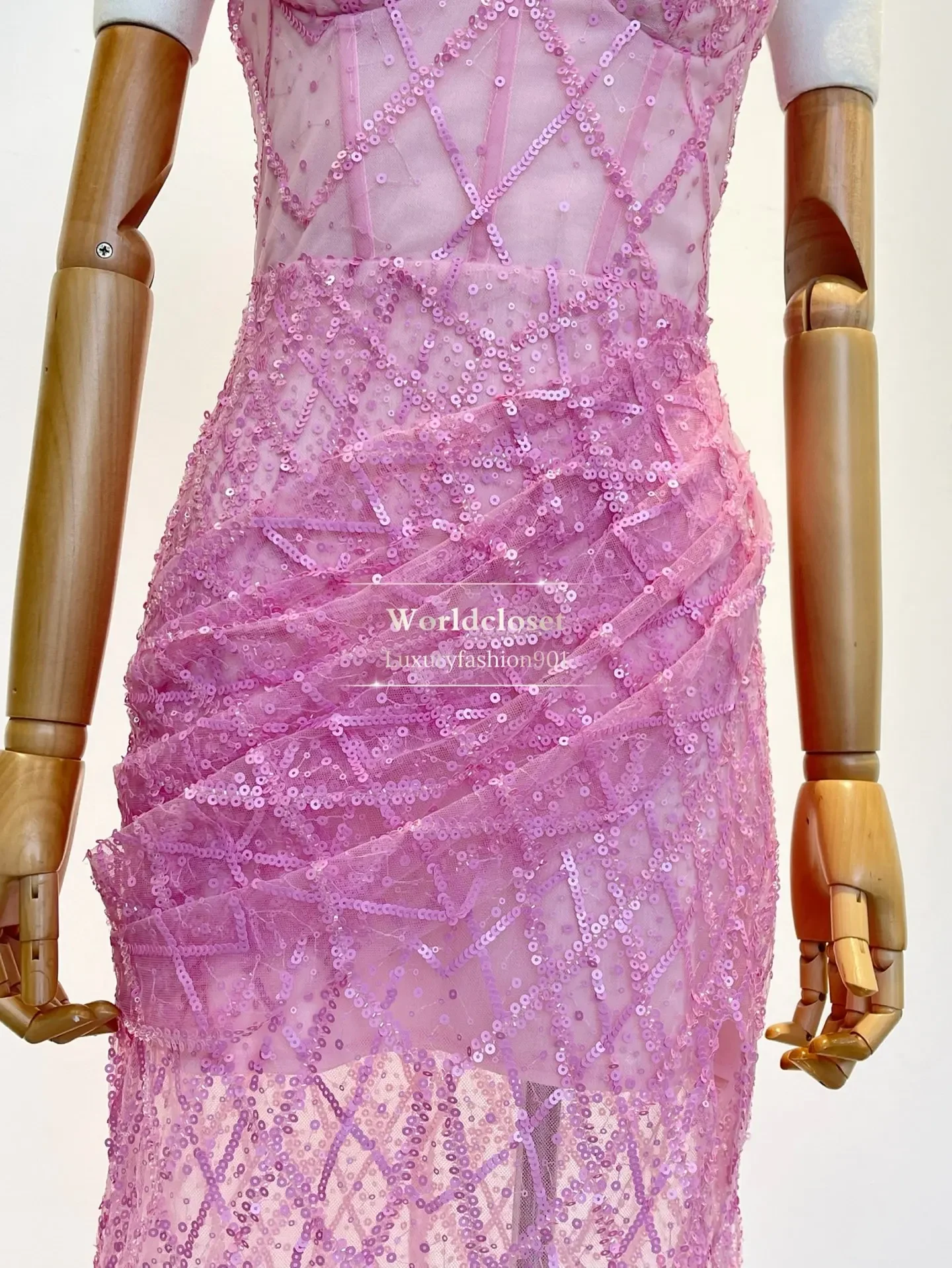 جودة عالية البنفسجي الأرجواني أكمام الترتر شبكة أنبوب عارية الذراعين فستان ماكسي #1