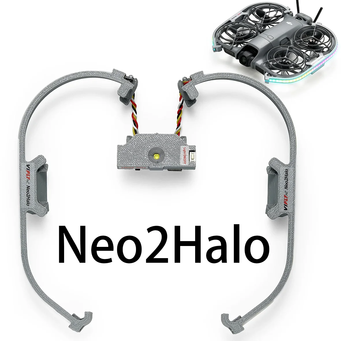 VIFLY NeoHalo Neo2Halo LED-lichtstrip voor DJI Neo Neo2, met multi-kleur dynamische modi voor epische nachtvluchtshows.