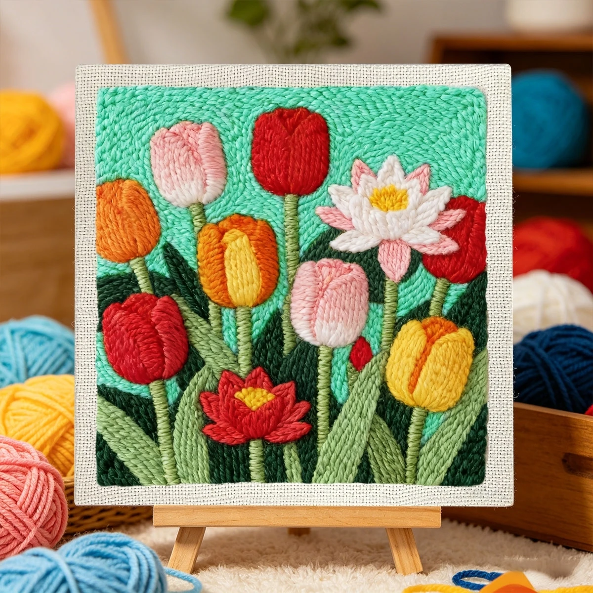 1 Set Tulpenfeld DIY-Stickset für Anfänger, Stick-Starter-Kit, Kreuzstich-Kunstgeschenk, Handarbeits-Bastelset – Detail 2