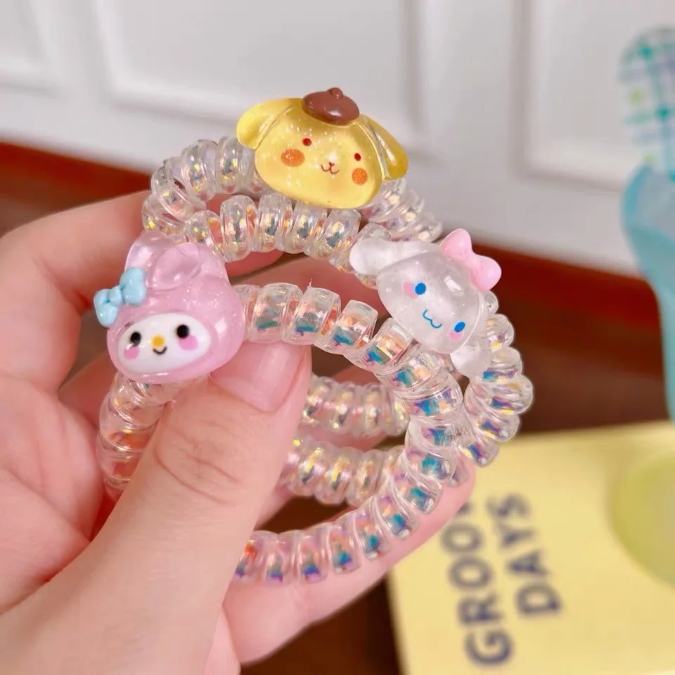 Cute Sanrio 5pcs Hair Ties Telephone Wire Hair Accessories for Girls Cinnamoroll HelloKitty Kuromi Pochacco Melody Hair Tie Gift