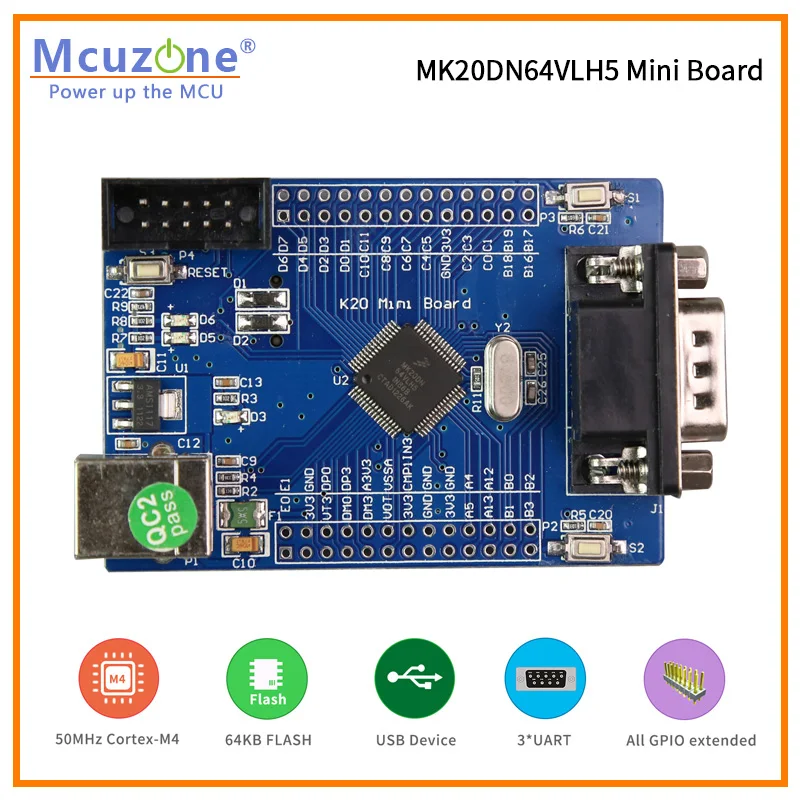 Freescale Kinetis MK20DN64VLH5 Mini Board,K20 50MHz Cortex-M4, USB OTG, 16Bit ADC, 3UART