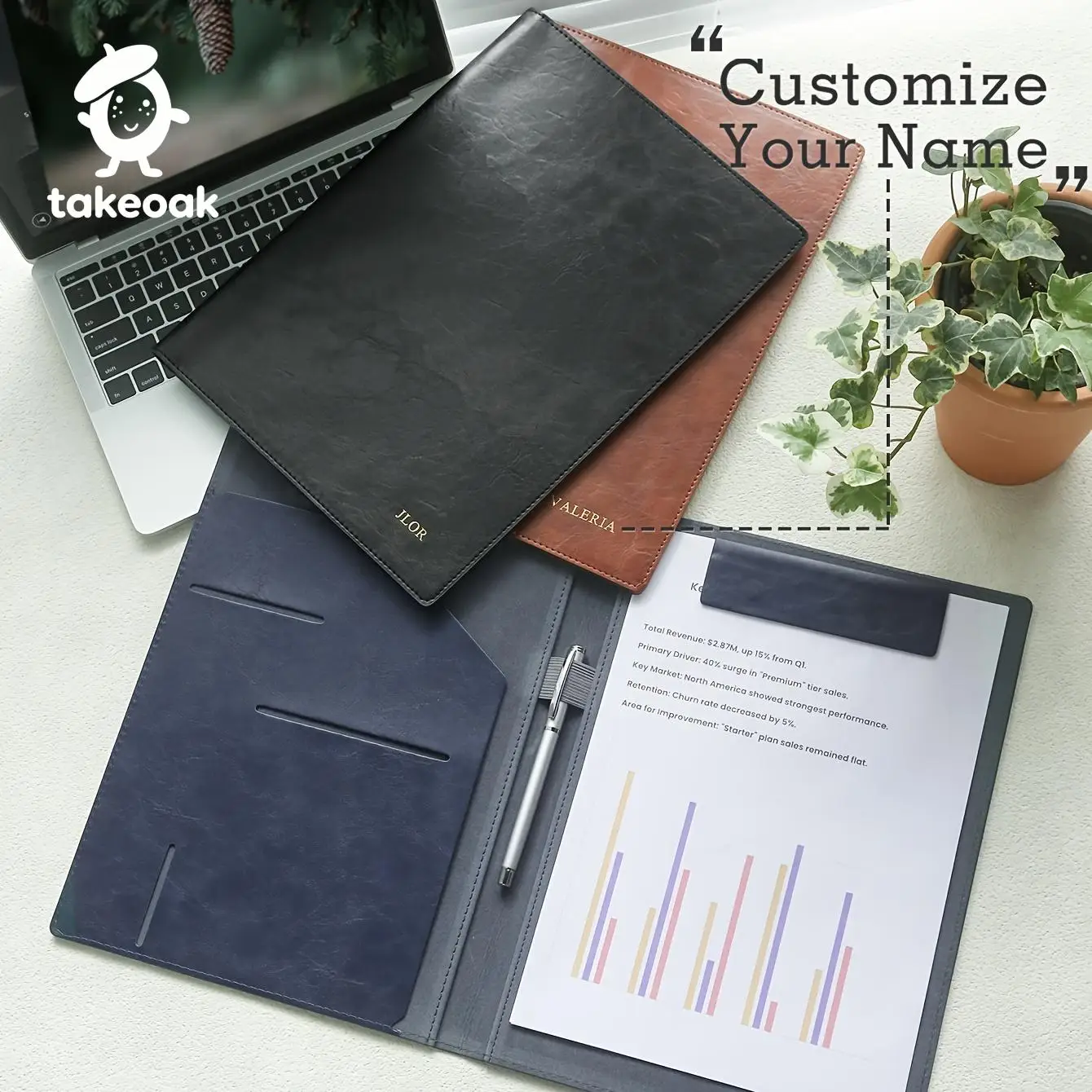 

1PCS Custom Name A4 Portfolio Customized Engraved Retro Vegan Leather Portfolio with Pen Holder Magnetic Clipboard Portfolio