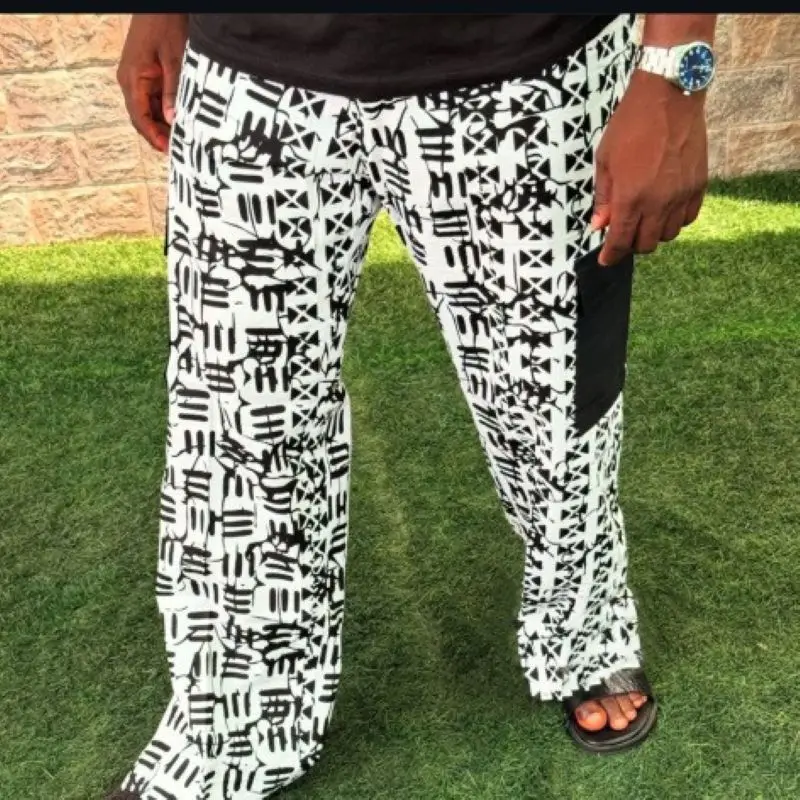 

2025 New Afrokente Zizi Men's Pants - Trendy African Print Long Trousers, Comfortable Cotton Streetwear, Elastic Waist, Plus Siz
