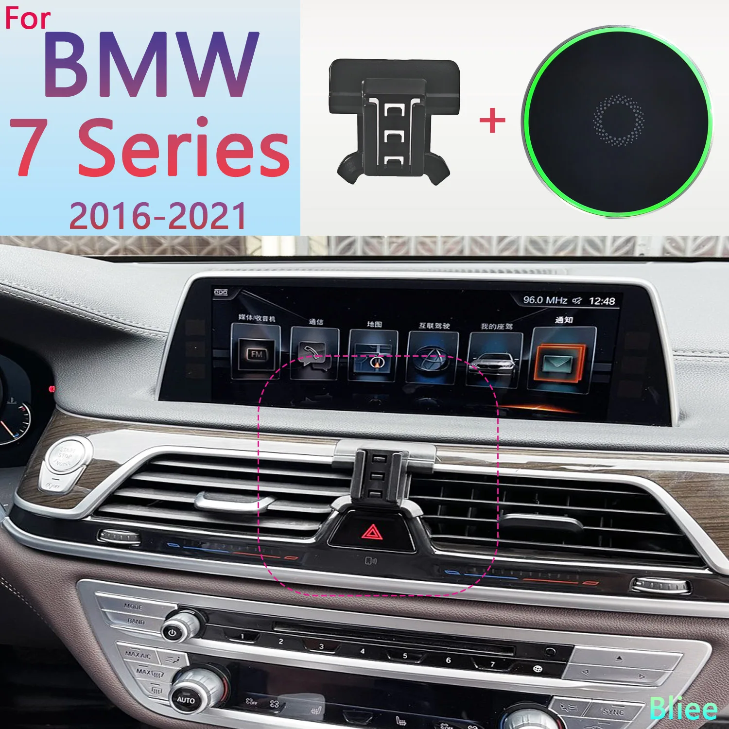 For BMW 7 Series 730i 740i G11 2016 2017 2018 2019-2021 Magnetic Car Phone Holder 15W Wireless Charging Phone Stand MagSafe Base