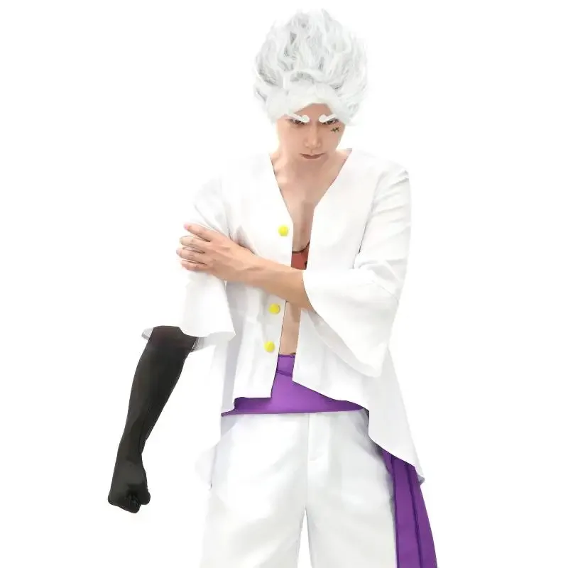 DAZCOS Rufy Cosplay Wano Paese Anime Costume Outfit Camicia Pantaloni con Fascia Nika Form Outfit Monkey D Luffy Cosplay Parrucche Guanti