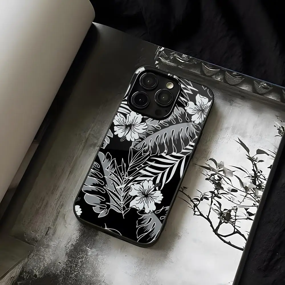 Hibiscus Retro Hawaiian Flower Phone Case Tempered Glass For IPhone 13 14 12 15 11 Plus Pro XS Max Mini X XR 8 7 6s SE2020 Cover