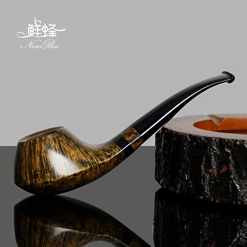 MUXIANG spoon-type volcanic tobacco pipe vulcanized rubber mouthpiece bowl diameter 20mm depth 25mm handmade briar wood pipe