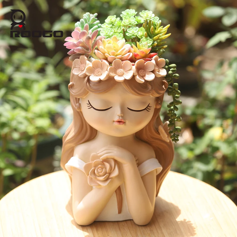 Figurine Flower Pots Lovely Girl Statue Planters Succulents Flowers Pot Decoration for Plants Home Desktop Ornaments