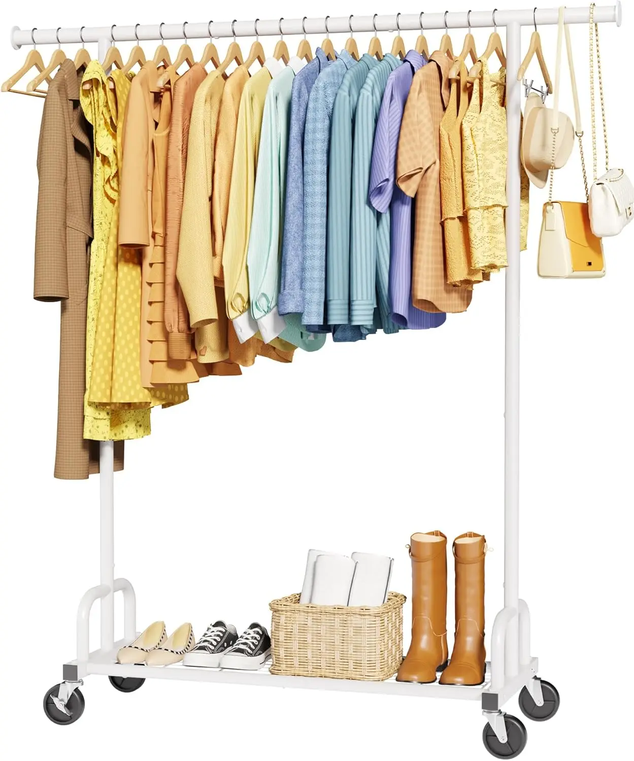 

Clothes Rack - Large-Capacity Clothing Racks for Hanging Clothes with Lockable Wheels, Space-Saving Metal Coat Rack for Bedro