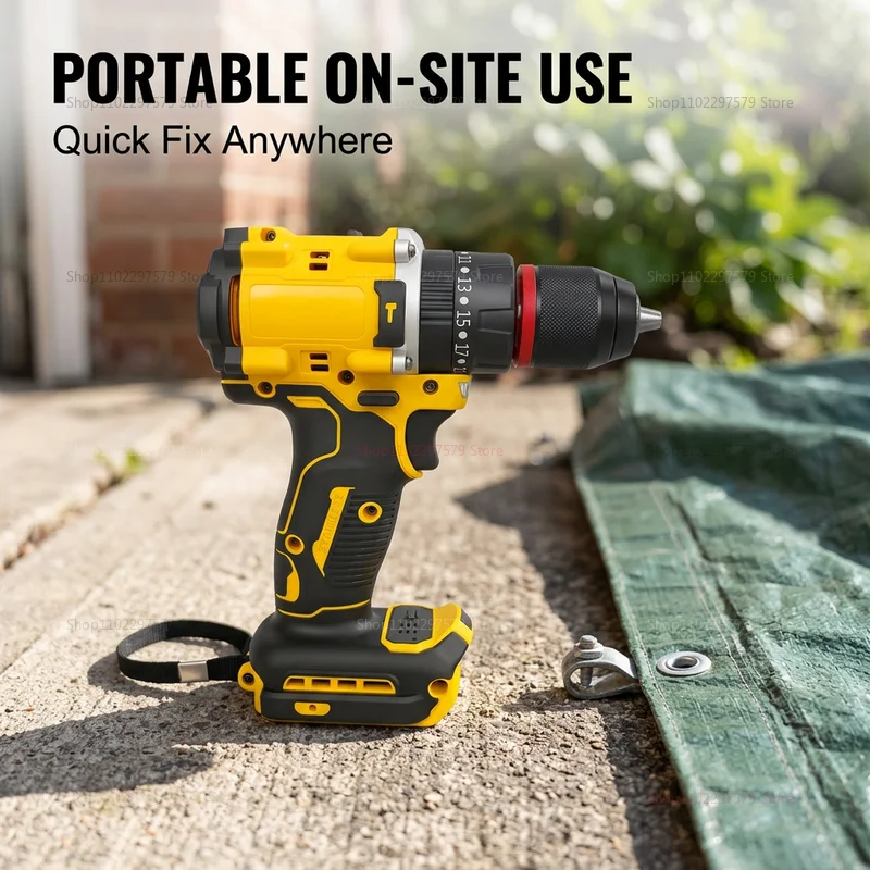 Cordless Brushless Impact Drill with LED Light Power Tool Kit Rechargeable Multi-Functional Electric Screwing Drilling for Home