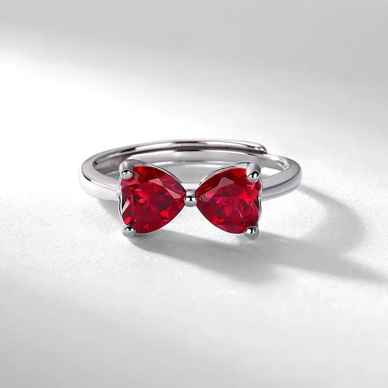 Bow Love Nurturing Ruby Ring for Women 18K Gold Inlaid with Colored Baby Stones PT950 Platinum Index Finger Ring