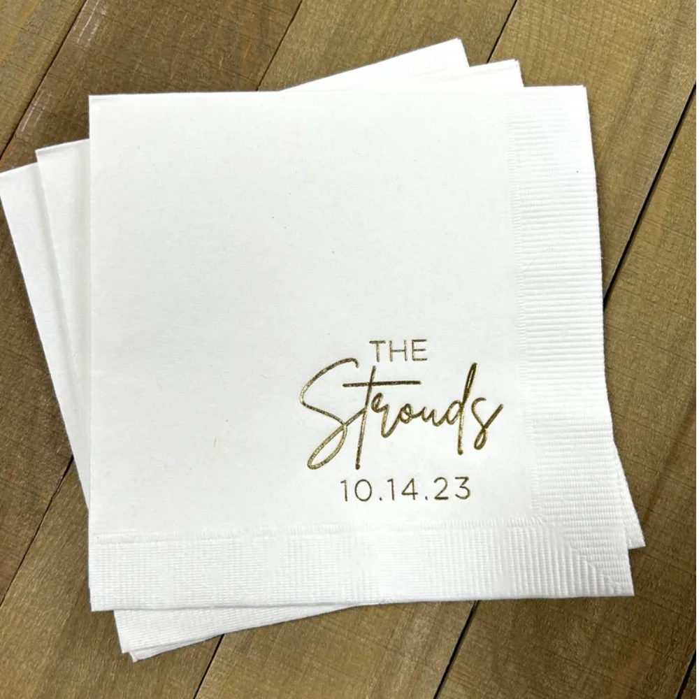 

50Pcs Personalized Wedding Cocktail Napkins, Custom Monogram Engagement Rehearsal Dinner Beverage Party Luncheon Bar Napkins