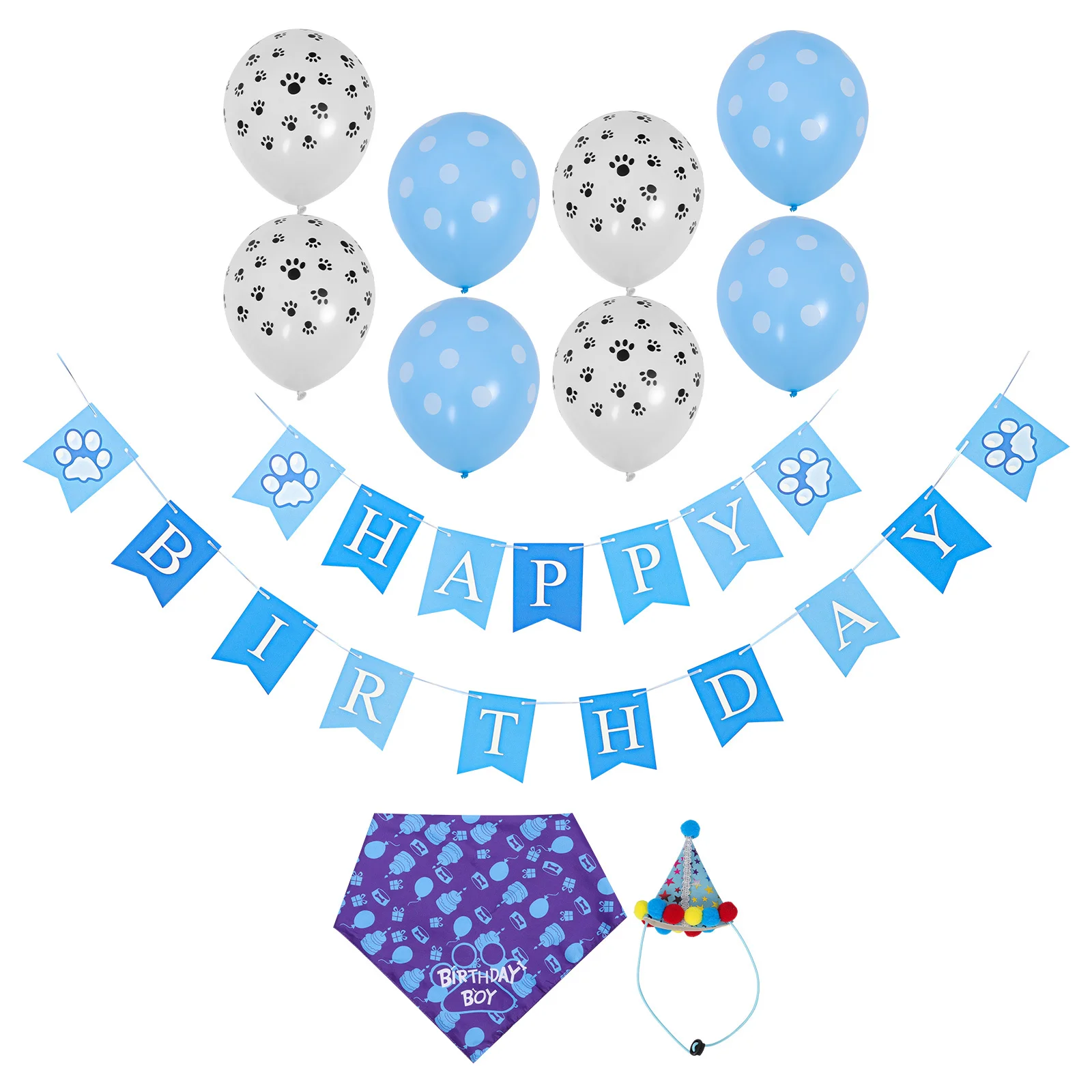 

1Set Pet Birthday Hat Bow Tie Saliva Towel Banner Dog Party Decoration Balloon Supplies for Celebration and Photos
