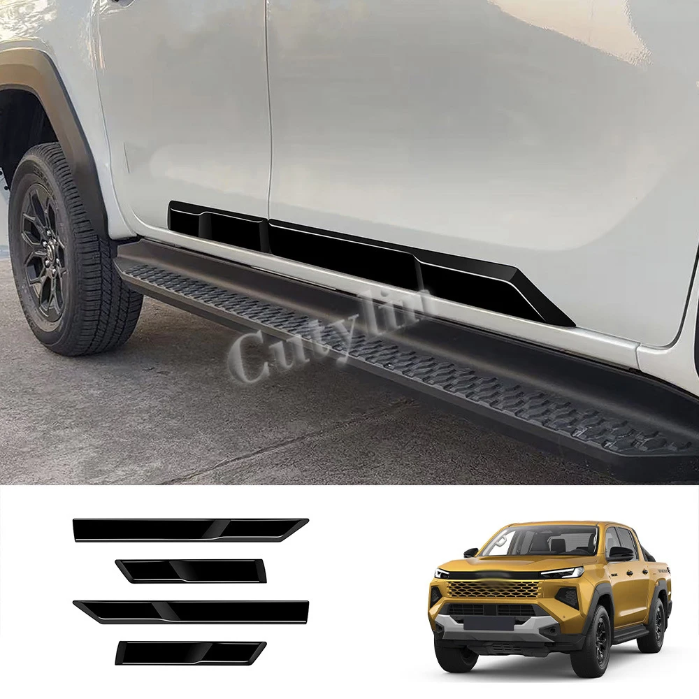 

Для Toyota Hilux 2026-2027: Черные молдинги ABS для боковых дверей, защитные накладки, наклейки, внешние автомобильные аксессуары