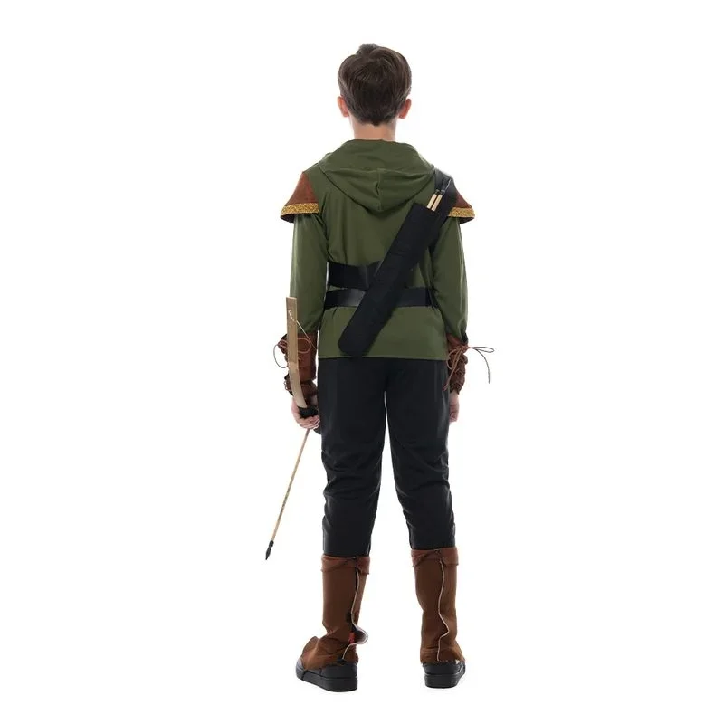 Family Vintage Green Archer Costume Halloween Forest Hunter Hoodie Suit Hoilday Party Cosplay Carnival Easter Purim Fancy Dress