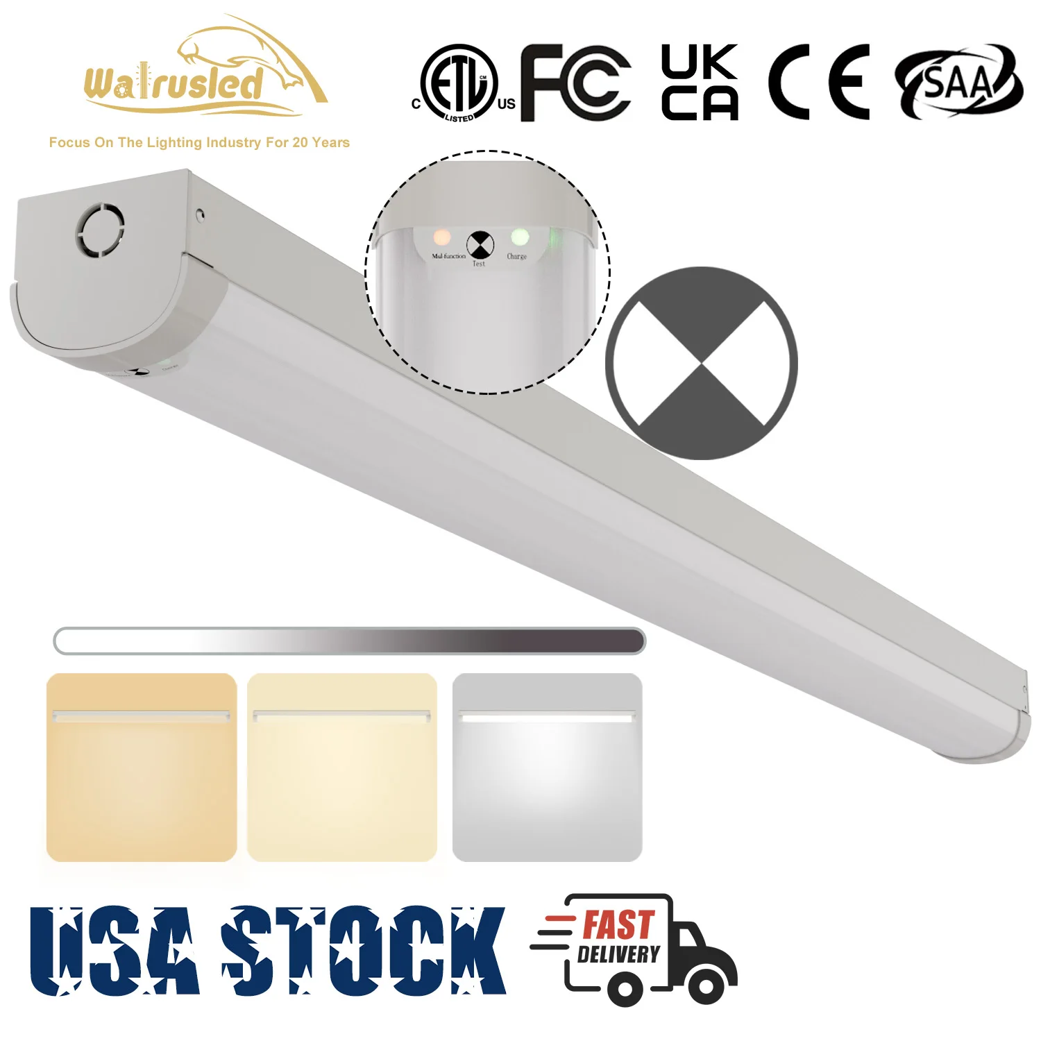 

4FT LED Linear Strip Emergency Stairwell Light 40W 0-10V Dimmable 3CCT 5000LM Battery Backup, 4 Foot LED Shop Lights Fixture ETL