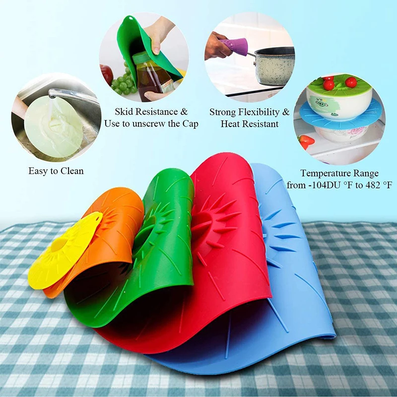 5pcs Silicone Food Fresh Cover Universal Microwave Bowl Cover Reusable Easy Vacuum Seal Stretch Pot Caps Cooking Kitchen Gadgets