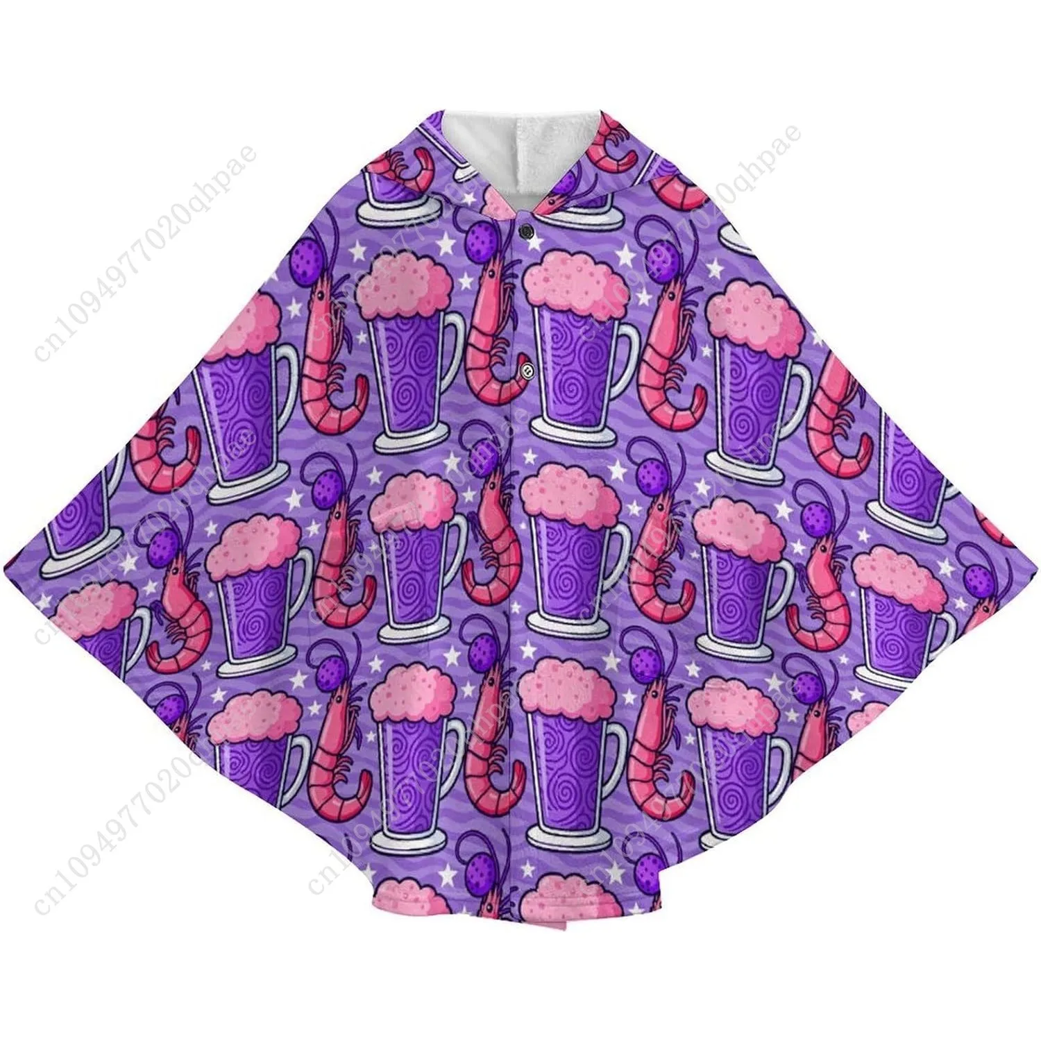 Comodo maglione coperta in flanella, felpa con cappuccio oversize con motivo tazza di birra per gamberetti con tasche per bambini e adolescenti