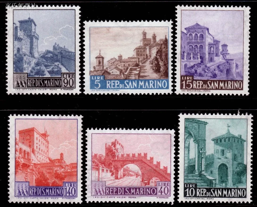 6Pcs/Set New San Marino Post Stamp 1966 Architecture Scenery Castle Bridge Palace Stamps MNH