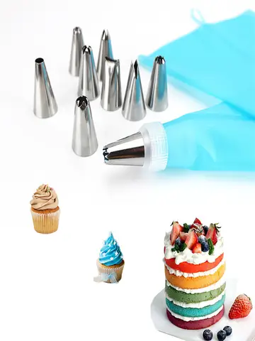 Silicone Piping Bags and Tips Set Cake DIY Decorating Kit with Stainless Steel Nozzle Reusable Silicone Pastry Baking tool