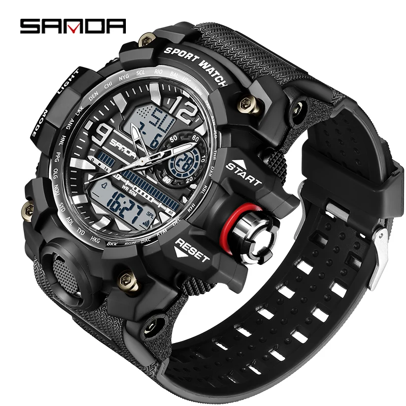 SANDA G style New Men Watch 50M Waterproof Sports Military Quartz Watch For Male Electron LED Digital Wristwatch Reloj De Hombre