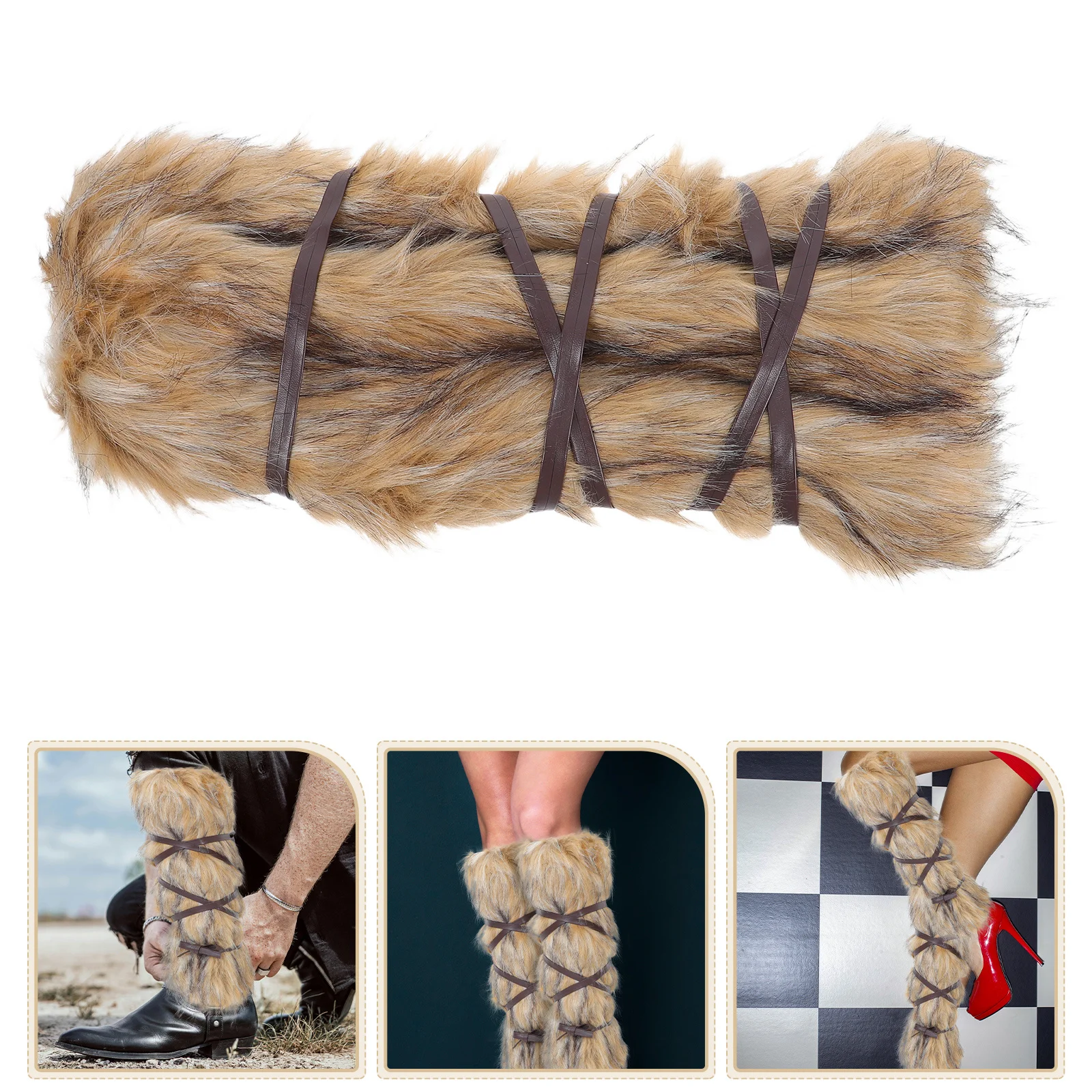 1 ペア脚毛皮のようなレッグウォーマー女性ラップ毛皮のようなブーツカフスカバーコスプレフェスティバル衣装戦士アクセサリー男性女性