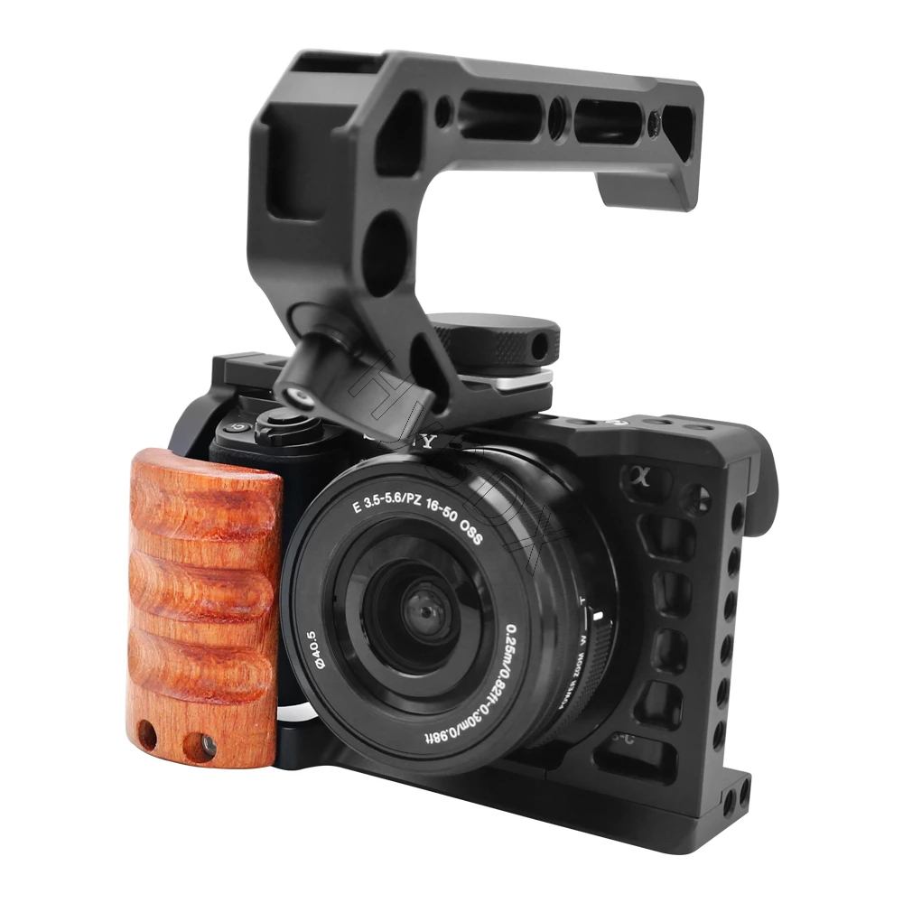 Stabilizzatore Rig per gabbia per fotocamera per Sony a6000 / A6100 /6300/6400/ A6500 staffa DSLR con impugnatura in legno scarpa fredda con