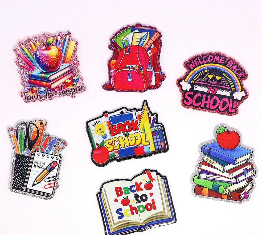 10pcs/lot DIY Newest Cartoon Acrylic Patch Teacher Stationery Back School Badge Real Handmade Materials Brooch Accessories Z2123