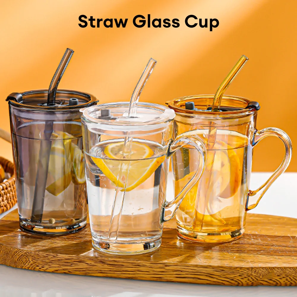 450ml Glass Cup With Lid And Straw Reusable Water Cup Milk Cup Transparent Coffee Mug Juice Tea Cup Drinking Glasses Drinkware