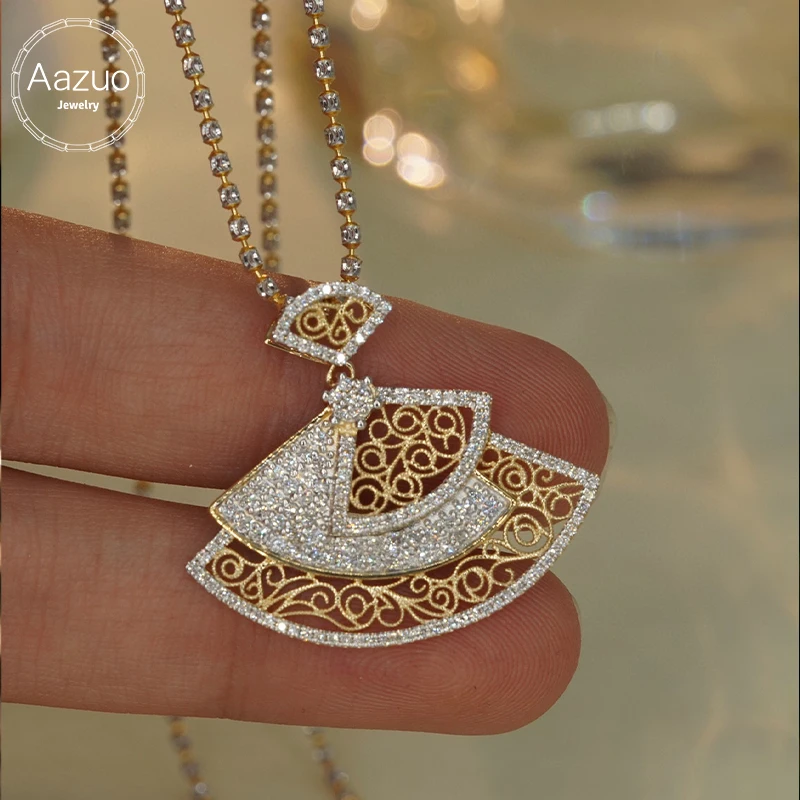 Aazuo Luxury Jewelry 18K Yellow Gold Real Diamond 0.72ct Lucky  Fan Pendent Necklace Gifted For Women Luxury Party 18 Inch Au750