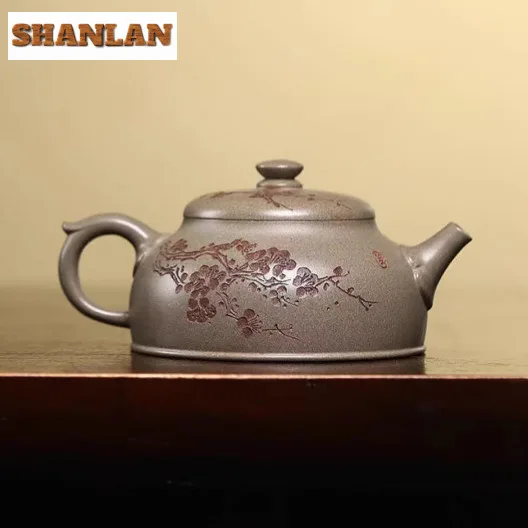 240ml High-end Yixing Purple Clay Teapot Master Handmade Ruyi Half Moon Pot Raw Ore Crab Shell Cyan Mud Kettle Zisha Teaset Gift