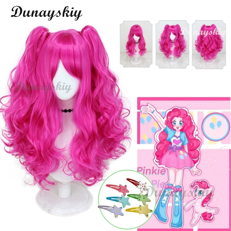 

Pony Pinkie Pie Cosplay Wig Double Ponytail Synthetic Long Curly Wig Cute Girl The Pony Cartoon Anime Coser Wig Daily Friends