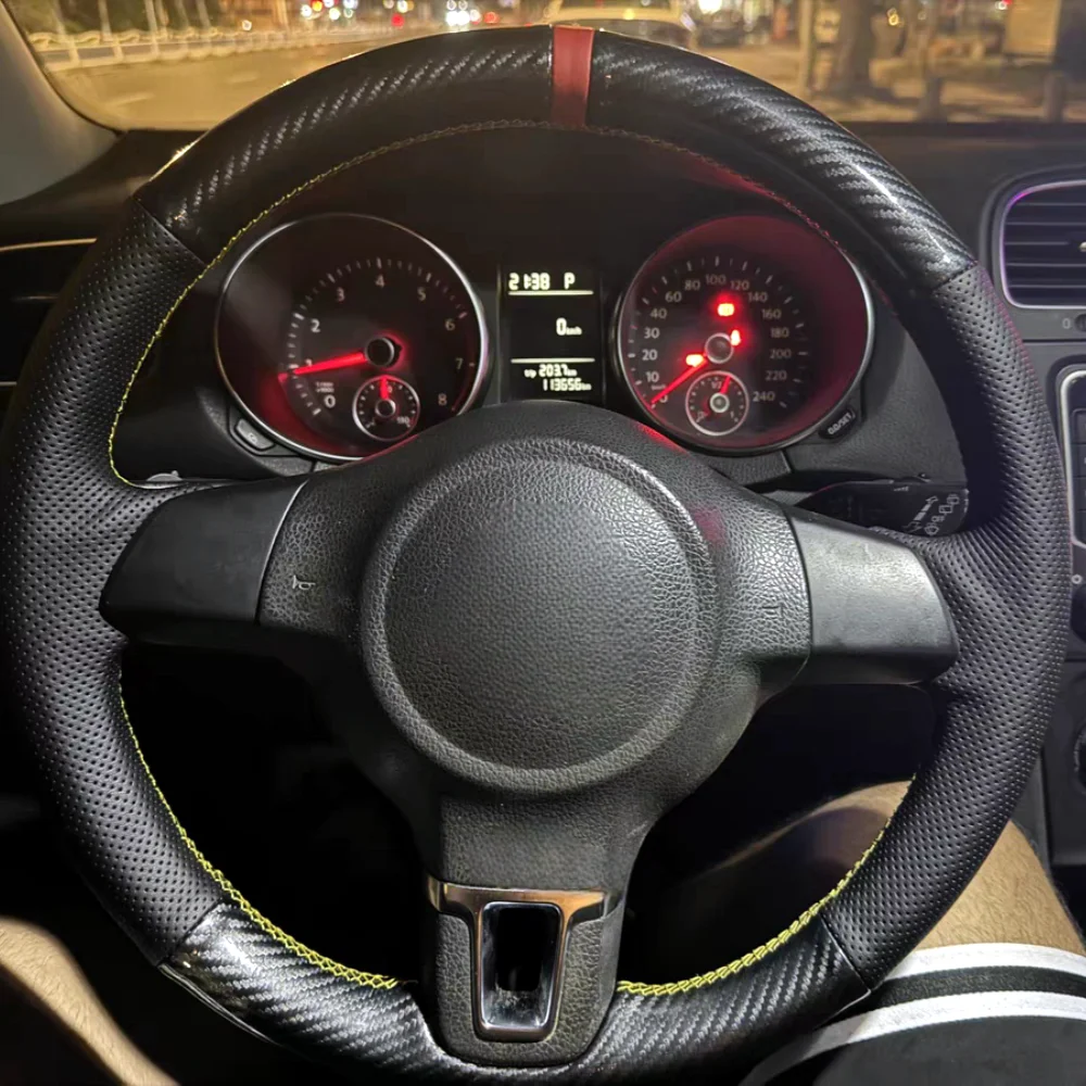 

Car Steering Wheel Cover Auto Interior Carbon Fiber For Volkswagen VW Sharan Passat Caddy Touran Tiguan Golf Polo Teramont T-Roc