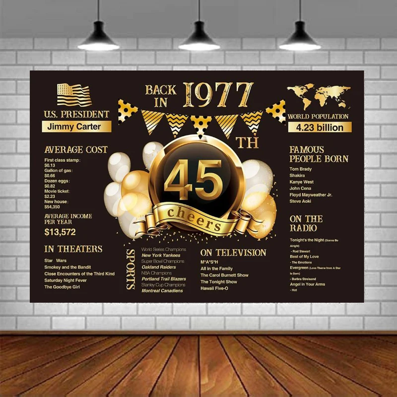 45th Birthday Party Photography Backdrop Banner Decor 1977 Poster Favor Supplies Anniversary Supplies