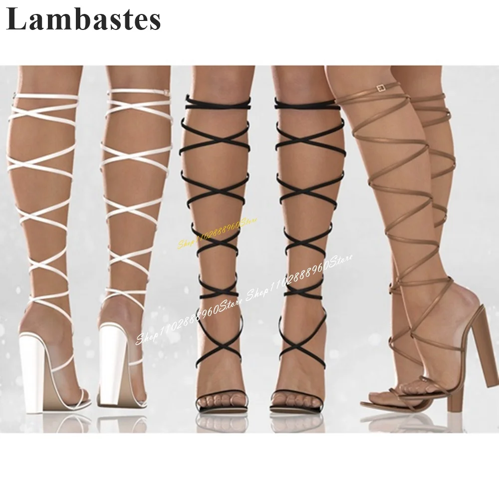 

Stylish Solid Twine Srap Sandals Chunky High Heel Shoes For Women Buckle Strap Open Toe 2024 Fashionable Zapatos Para Mujere