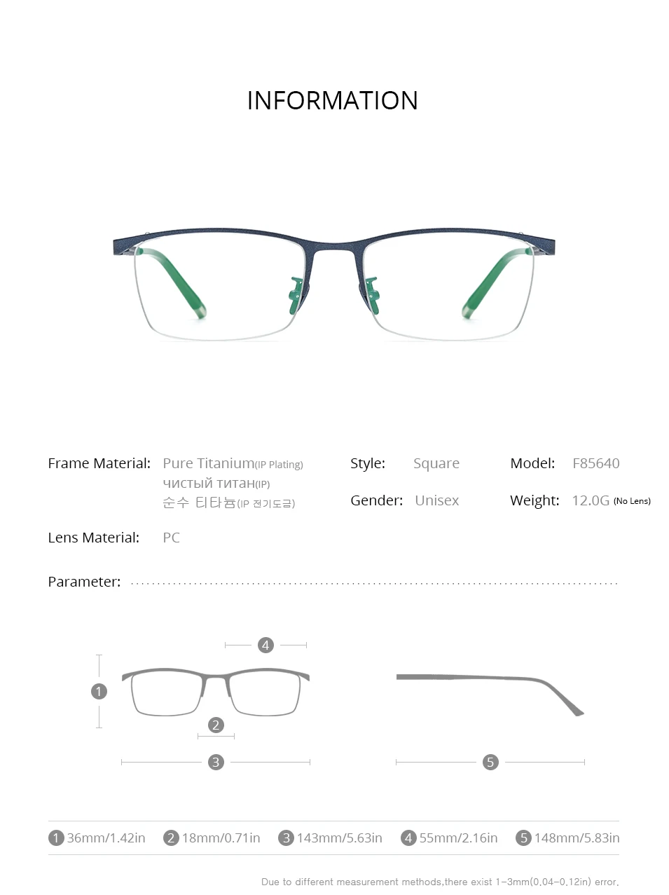FONEX Brillengestell aus reinem Titan für Herren, neues Markendesign, quadratische Brillen, halbrandhalbrandlose japanische ultraleichte Brillen 85640 – Detail 4