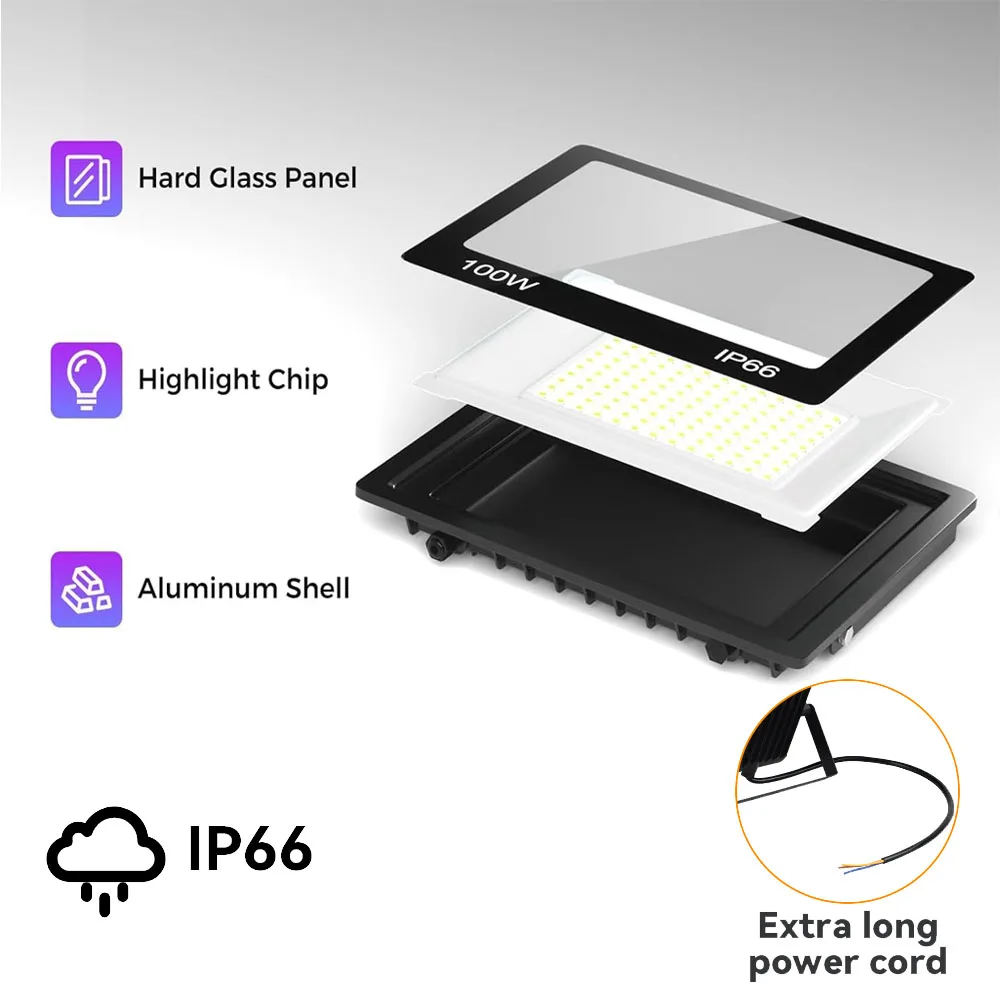 Großhandel 10W/20W/30W/50W/100W/200W LED-Flutlicht Hochleistungs-LED-Strahler AC220V Kaltlicht IP66 Wasserdichte Außenwandleuchte für Parkplätze, Plätze und Lagerhallen – Detail 8